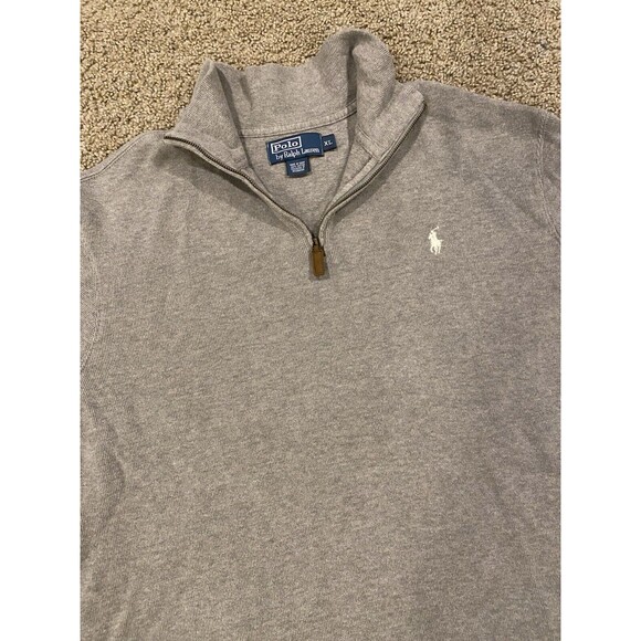 Polo Ralph Lauren 1/4 Zip Pullover Sweater Mens XL Light Gray Pony Cotton - Picture 1 of 8